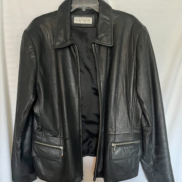 Vintage Jones New York Black “Butter Soft’ 100% Leather Womens Jacket Size L - Picture 3 of 10
